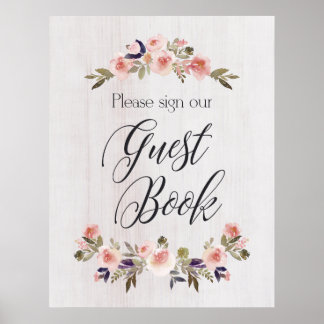 Guest Bok-skylt - blommigt, rostfritt trä Poster