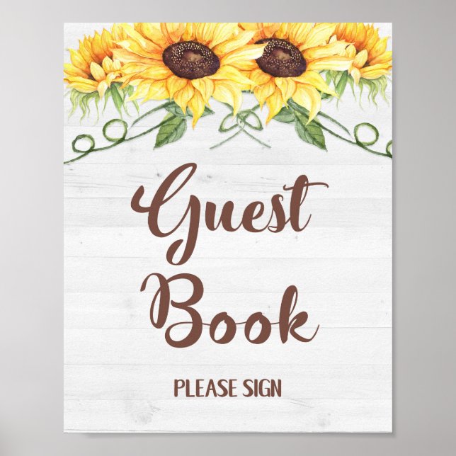 GUEST BOK Sunblommor Party eller Shower-tecken Poster (Framsidan)