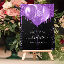 Guest bok Sweet 16 black lila glitter namn Anteckningsbok