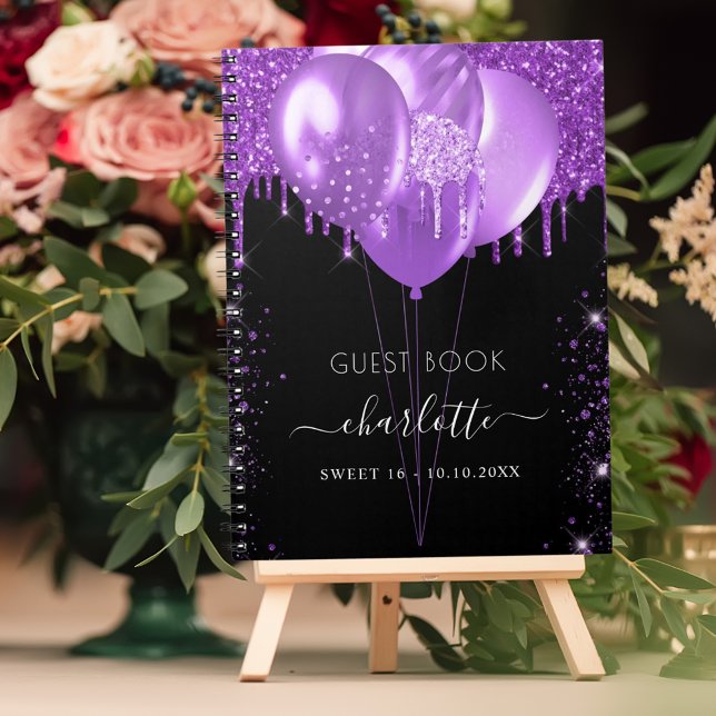 Guest bok Sweet 16 black lila glitter namn Anteckningsbok (Skapare uppladdad)