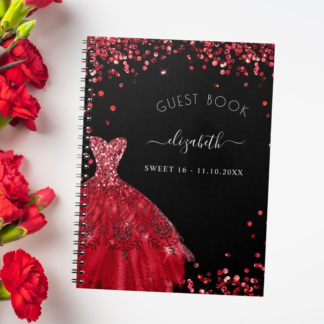 Guest bok Sweet 16 Black Red dress glitter Anteckningsbok (Skapare uppladdad)