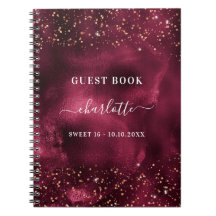 Guest bok Sweet 16 burgundy ro guld glitter