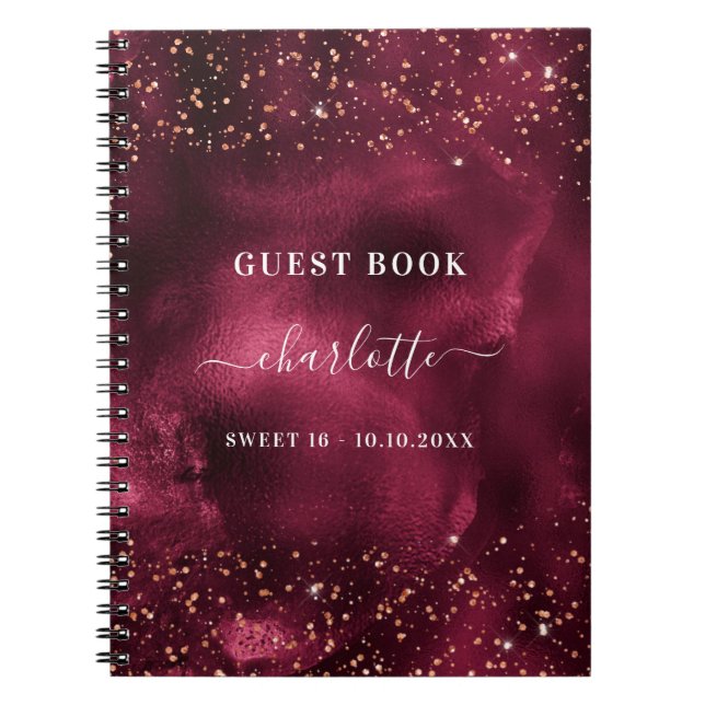 Guest bok Sweet 16 burgundy ro guld glitter Anteckningsbok (Framsidan)
