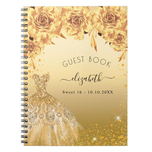 Guest bok Sweet 16 guld glitter dress Anteckningsbok (Framsidan)