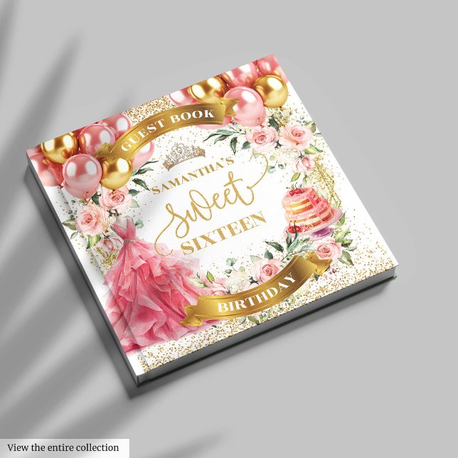 Guest Bok Sweet 16  Guld Watercolor (Guest Book Sweet 16 Blush Gold Watercolor)