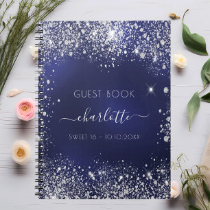 Guest bok Sweet 16 marinblått silver glitter Anteckningsbok