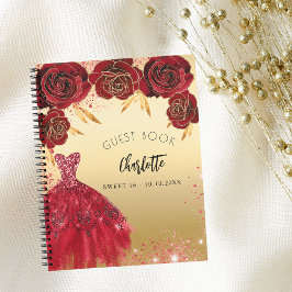 Guest bok Sweet 16 red guld glitter dress budget Anteckningsbok