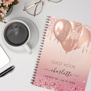 Guest bok Sweet 16 ro guld rosa glitter Anteckningsbok