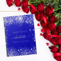 Guest bok Sweet 16 royal blue silver glitter