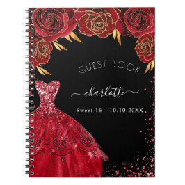 Guest bok Sweet 16 svart röd glitter-klänning Anteckningsbok