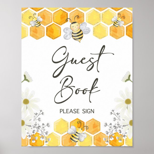 Guest Bok undertecknar honungsbi Gult Shower Sign Poster (Framsidan)