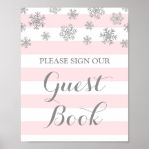 Guest Bok undertecknar Silver Snö Rosa Rand