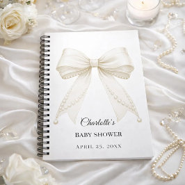 Guest book Baby Shower bow ivory white pearls Anteckningsbok