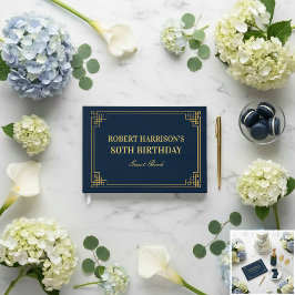 Guest Book Chic Navy Gold 80th Birthday Gästböcker