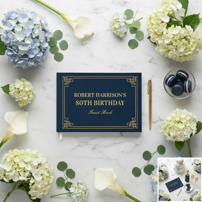 Guest Book Chic Navy Gold 80th Birthday Gästböcker (SEE FULL SUITE AT BOTTOM)
