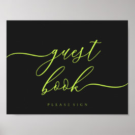 Guest Book Cyber Lime Jet Black Simple Signature Poster