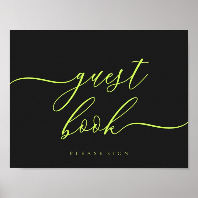 Guest Book Cyber Lime Jet Black Simple Signature Poster (Framsidan)