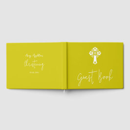 Guest Book Floral Cross Christening Yellow Gästböcker