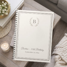 Guest Book ivory taupe Monogram Birthday budget Anteckningsbok