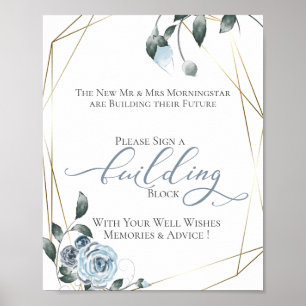 Guest Byggnad Block Dusty Blue Blommigt Sign Poster