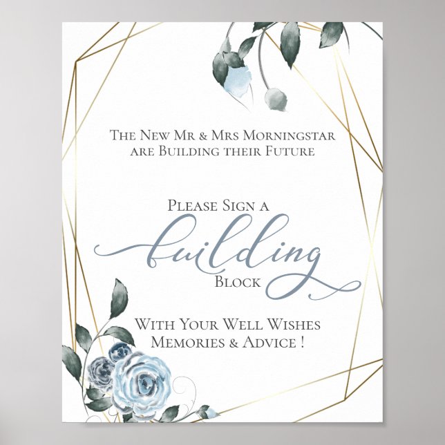 Guest Byggnad Block Dusty Blue Blommigt Sign Poster (Framsidan)