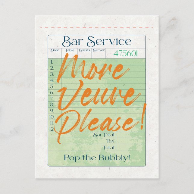 Guest Check Receive Champagne Pop the Bubly Vykort (Framsida)