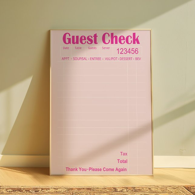 Guest Check Wall Art, Kitchen Aesthetic Art, Rosa Poster (Guest Check Wall art)