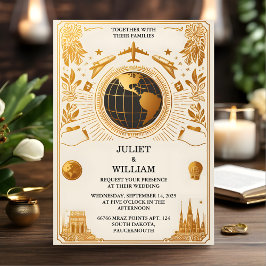 Guest Golden Biljett Passport Boarding Pass Bröllo Inbjudningar