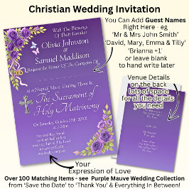 Guest Namn, Christian Lila Mauve Flowers White Inbjudningar