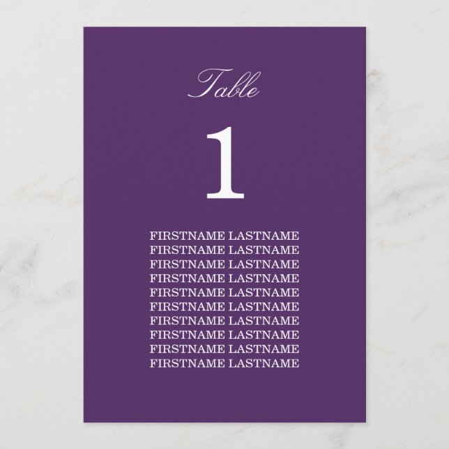 Guest Namn Mörk Lila Bord Card (Framsida)