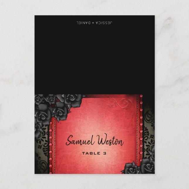 Guest Namn tryckt Place Card Red Gothic Vykort (Framsida)