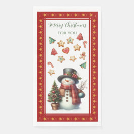 Guest Towel with Snowman & Christmas Cookies Red Pappersservett