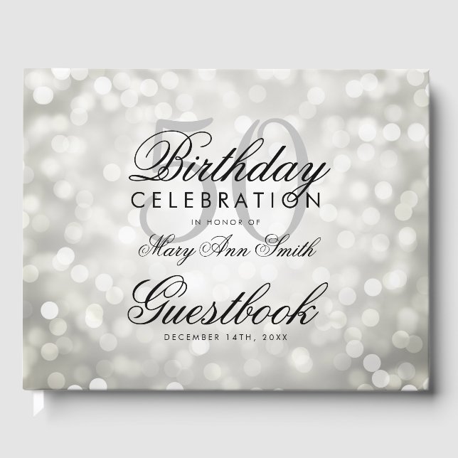 Guestbook 50:e Födelsedagsfesten Silver Glitter Li Gästböcker (Framsida)