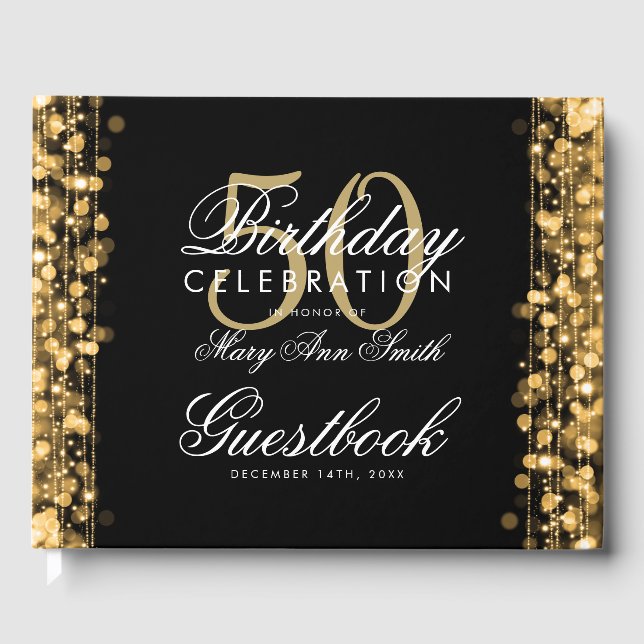 Guestbook 50:e Födelsedagsfesten Sparkles Guld Gästböcker (Framsida)
