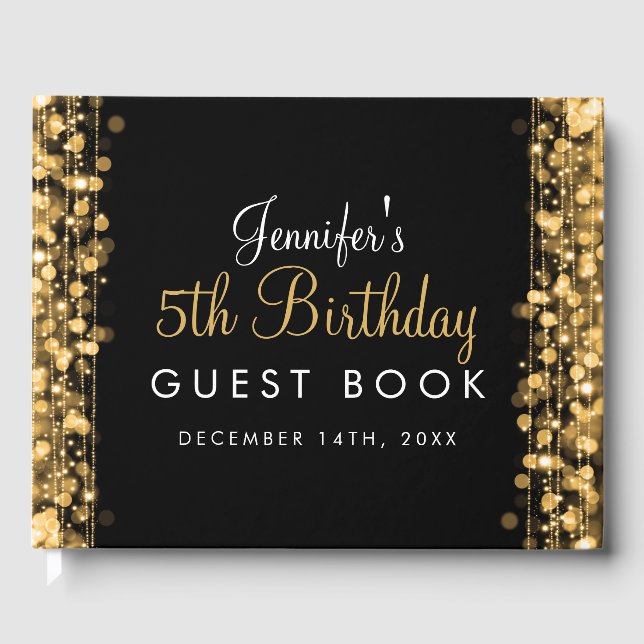 Guestbook 5:e Födelsedagsfesten Sparkles Guld Gästböcker (Framsida)