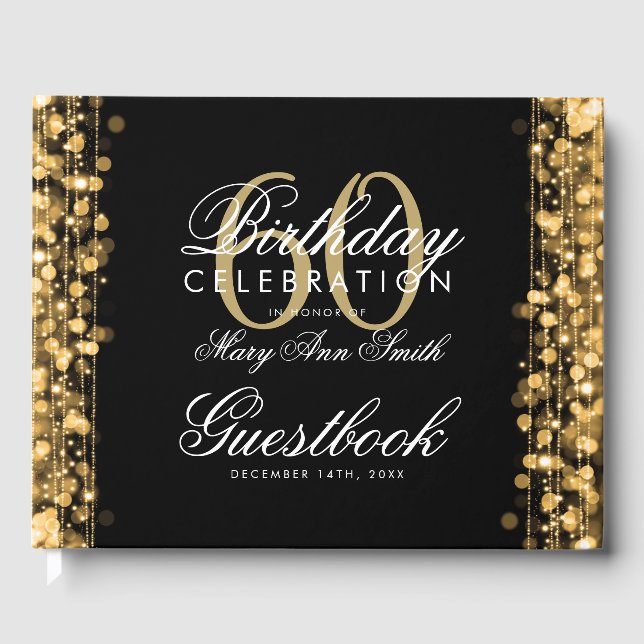 Guestbook 60:e Födelsedagsfesten Sparkles Guld Gästböcker (Framsida)