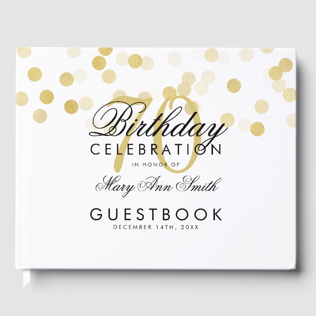 Guestbook 70:e födelsedag Guld Foil Glitter Ljus Gästböcker (Framsida)
