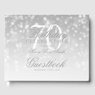 Guestbook 70:e födelsedagen Silver Bokeh Gnistra L Gästböcker