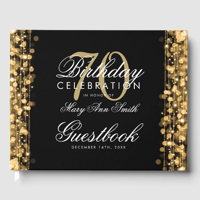 Guestbook 70:e Födelsedagsfesten Sparkles Guld Gästböcker (Framsida)
