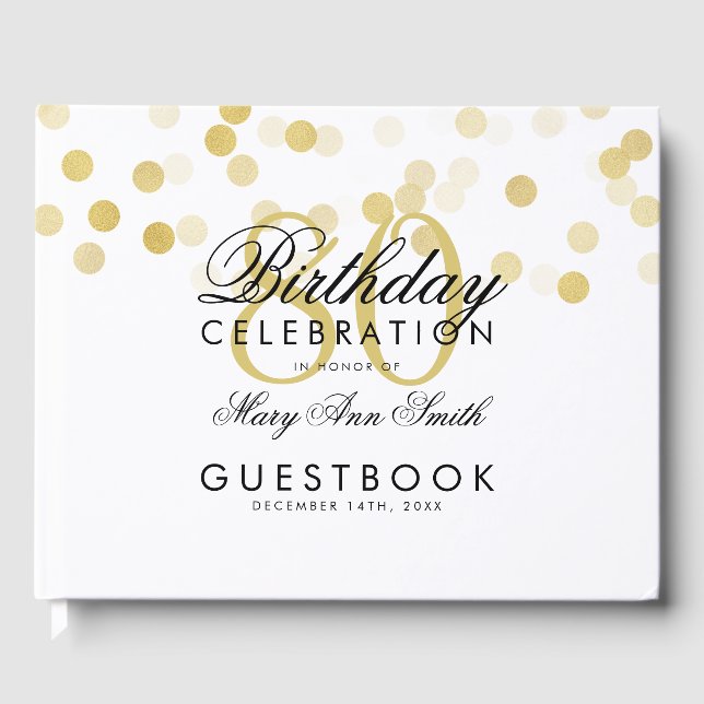 Guestbook 80:e födelsedag Guld Foil Glitter Ljus Gästböcker (Framsida)