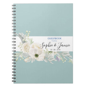 Guestbook, blå och vit Vintage Blommigt Bröllop Anteckningsbok