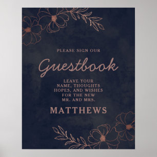 Guestbook-Blommigt för marin blå fetter och Ro Poster