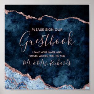 Guestbook Bord-tecken för marinblått Ro Guld Bröll Poster