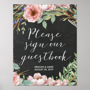 Guestbook bröllop-elegant för blommigt poster