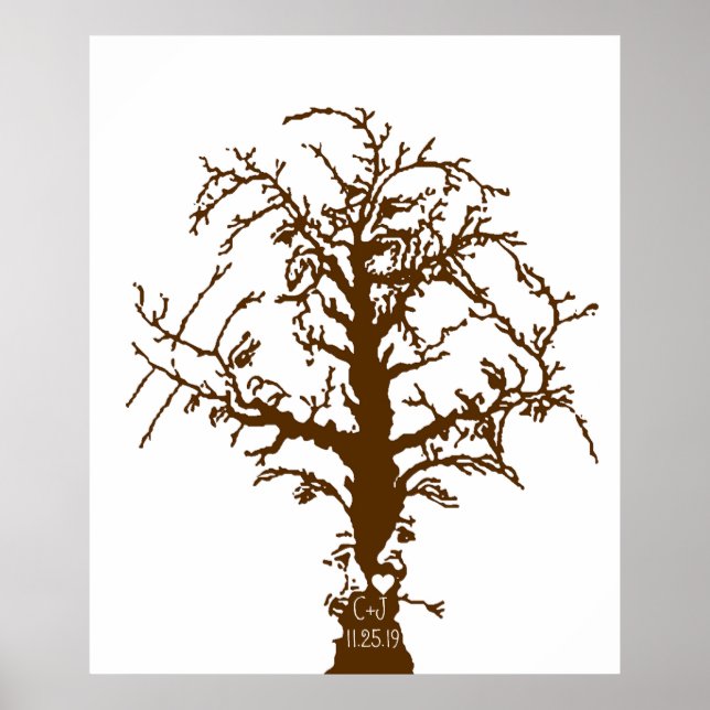 Guestbook Bröllop Fingerprint Big Oak Träd Poster (Framsidan)