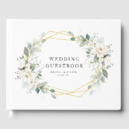 Guestbook bröllop med guld och vit blommigt gästböcker
