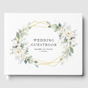 Guestbook bröllop med guld och vit blommigt gästböcker