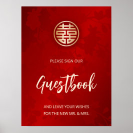 Guestbook Bröllop Red Blommigt Poster