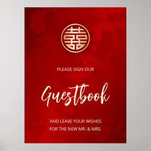 Guestbook Bröllop Red Blommigt Poster