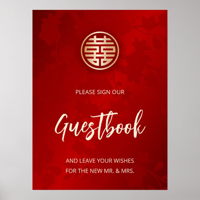 Guestbook Bröllop Red Blommigt Poster (Framsidan)